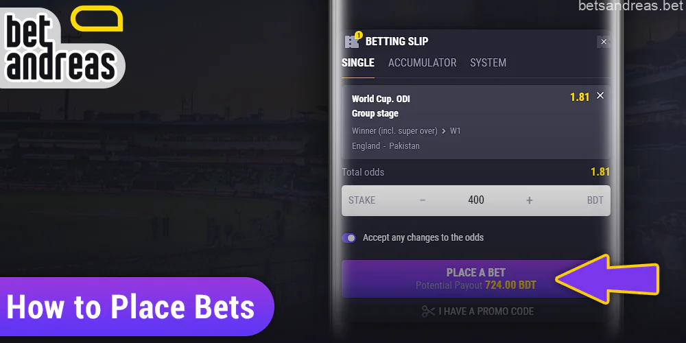 Betting in the Betandreas app