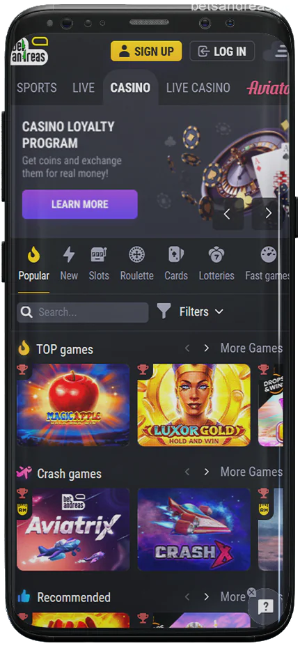 Screenshot of Casino page Betandreas mobile App