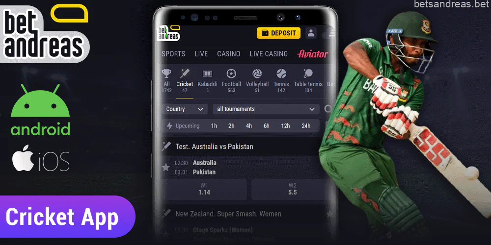 Mobile App Betandreas for cricket players