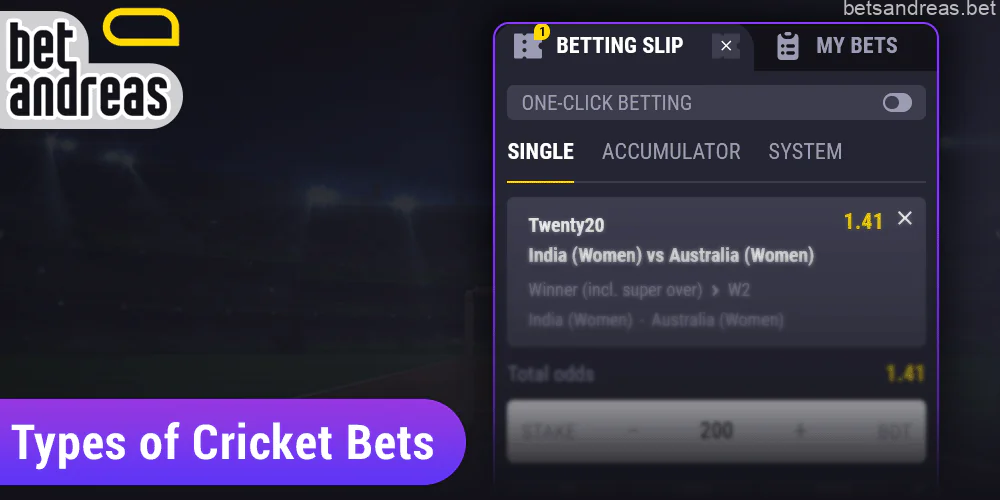 Main Betandreas cricket betting formats