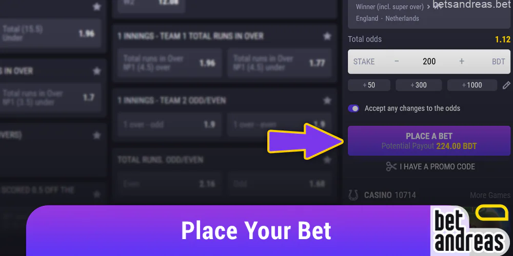 Place your bet on the Betandreas website