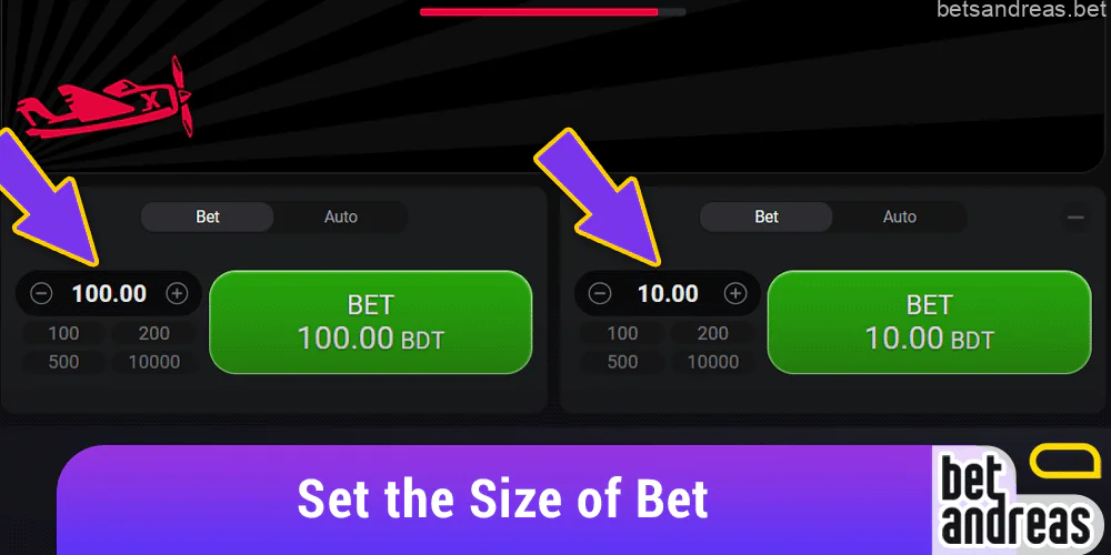 Choose your bet amount in the Aviator game on Betandreas