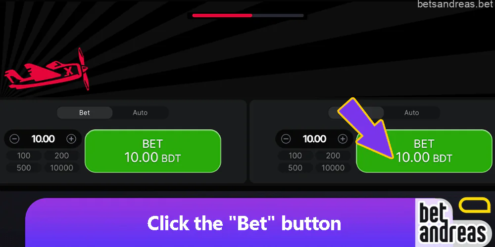 Click the "Bet" button in the Aviator game on Betandreas