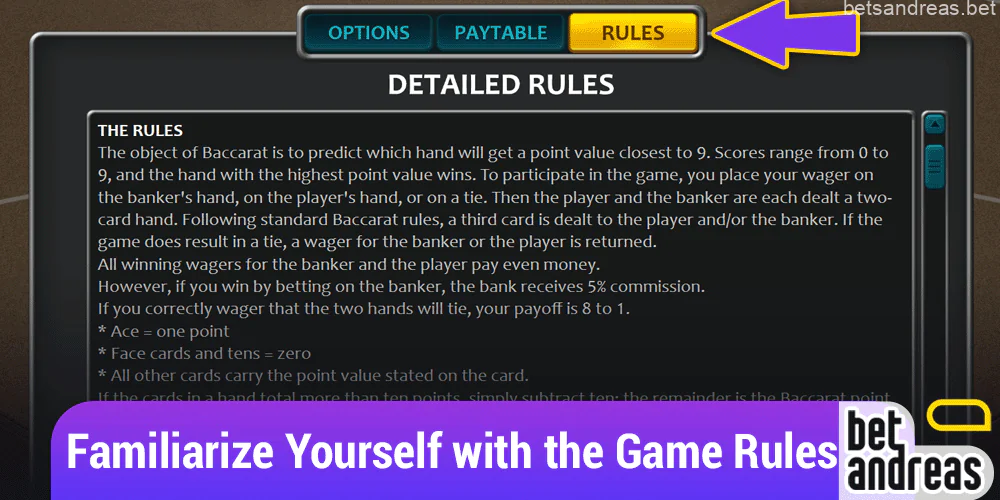 Read the rules for Baccarat games on Betandreas