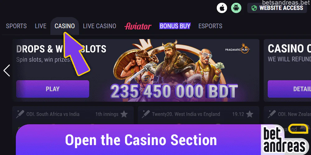 Casino section on the Betandreas website