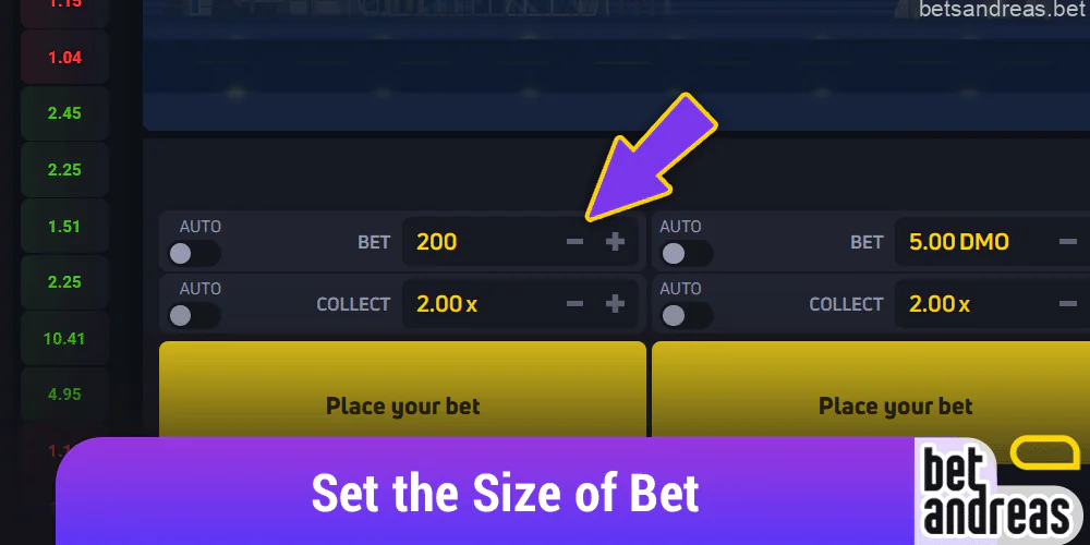 Place one or two bets in a JetX game on Betandreas