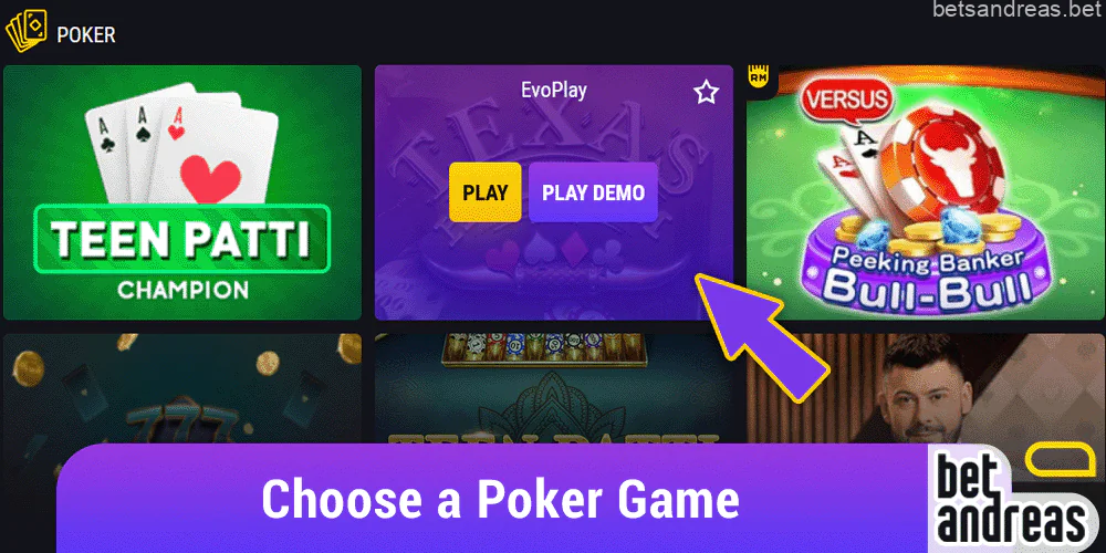 Choose one poker option at Betandreas