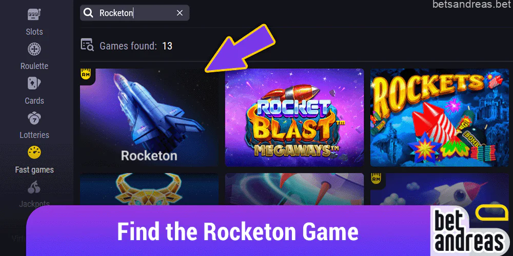 Select a Rocketon game in the casino section of the Betandreas website