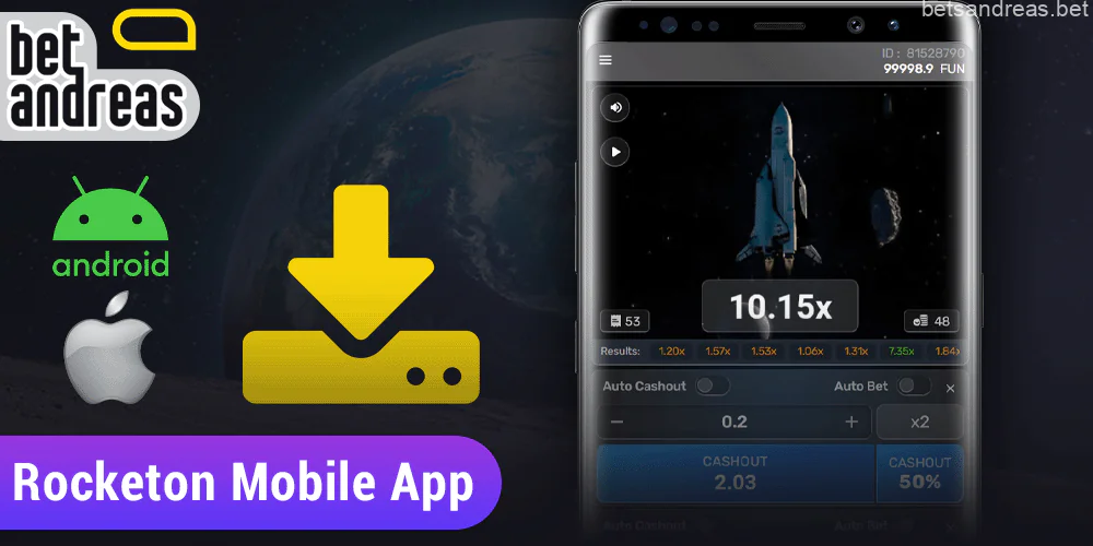 Mobile application Betandreas for playing Rocketon