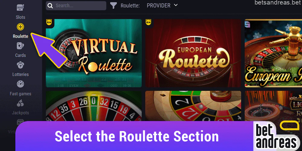 Select the Roulette section of the Betandreas website