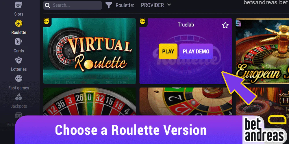 Choose one of the available Roulette versions on Betandreas