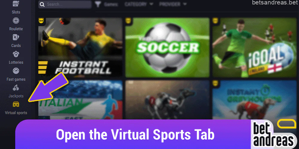 At the bottom of the Betandreas website on the left hand side click on "Virtual Sports"