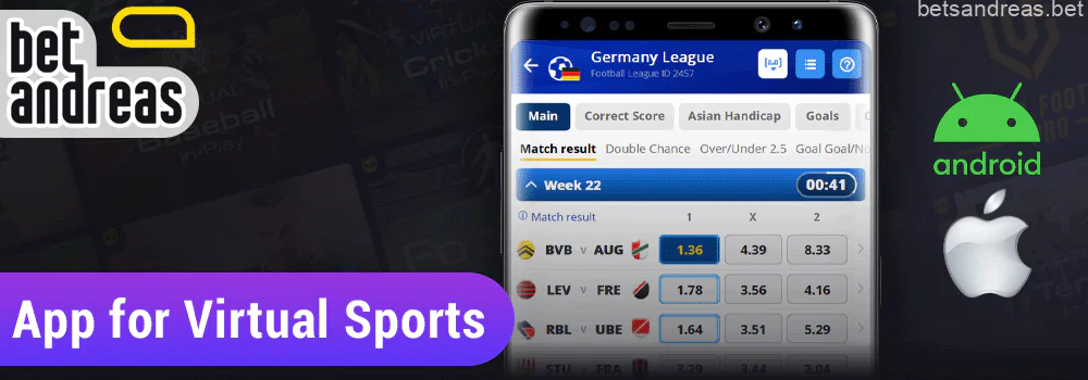 Mobile app Betandreas virtual sports betting for iOS and Android